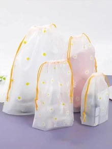 5 cái Túi lưu trữ dây rút in hoa cúc - trắng - Xem 5