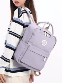 多功能的大學風格多袋功能背包,漫畫圖形側口袋經典學校書包,防水商務休閒背包旅行學校運動手提包,户外旅行用手提包 - 紫色 - 查看 1