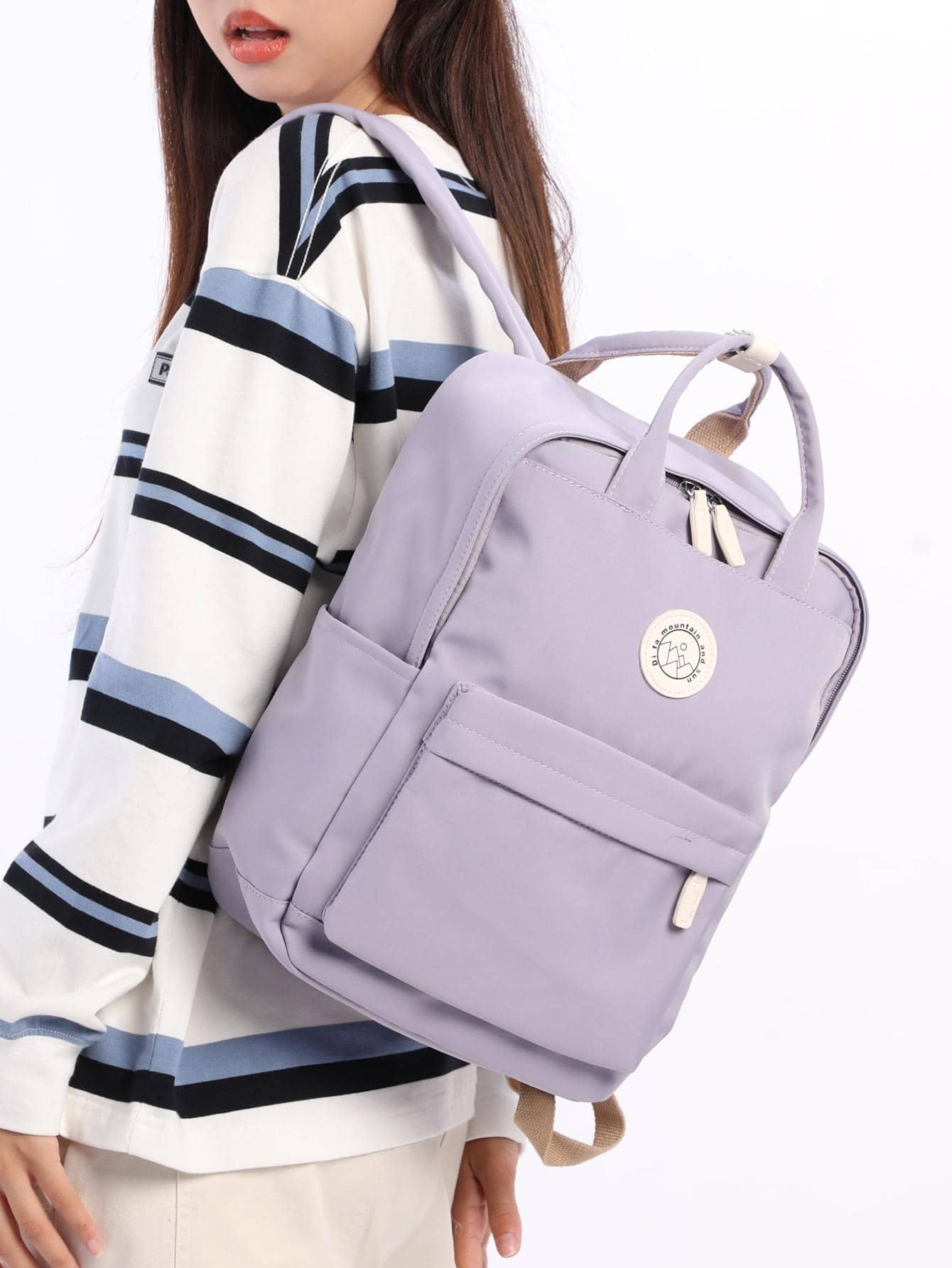 多功能的大學風格多袋功能背包,漫畫圖形側口袋經典學校書包,防水商務休閒背包旅行學校運動手提包,户外旅行用手提包 - 紫色 - 查看 1