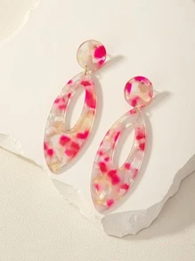 Graphic Oval Drop Earrings - Multicolor - View 1