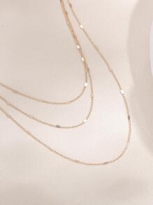 Nooxian 1件女士简约多层链条项链（压扁数量和间距随机） - 金黃色 - 查看 5