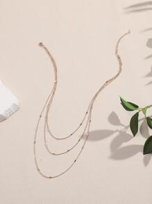 Nooxian 1件女士简约多层链条项链（压扁数量和间距随机） - 金黃色 - 查看 4