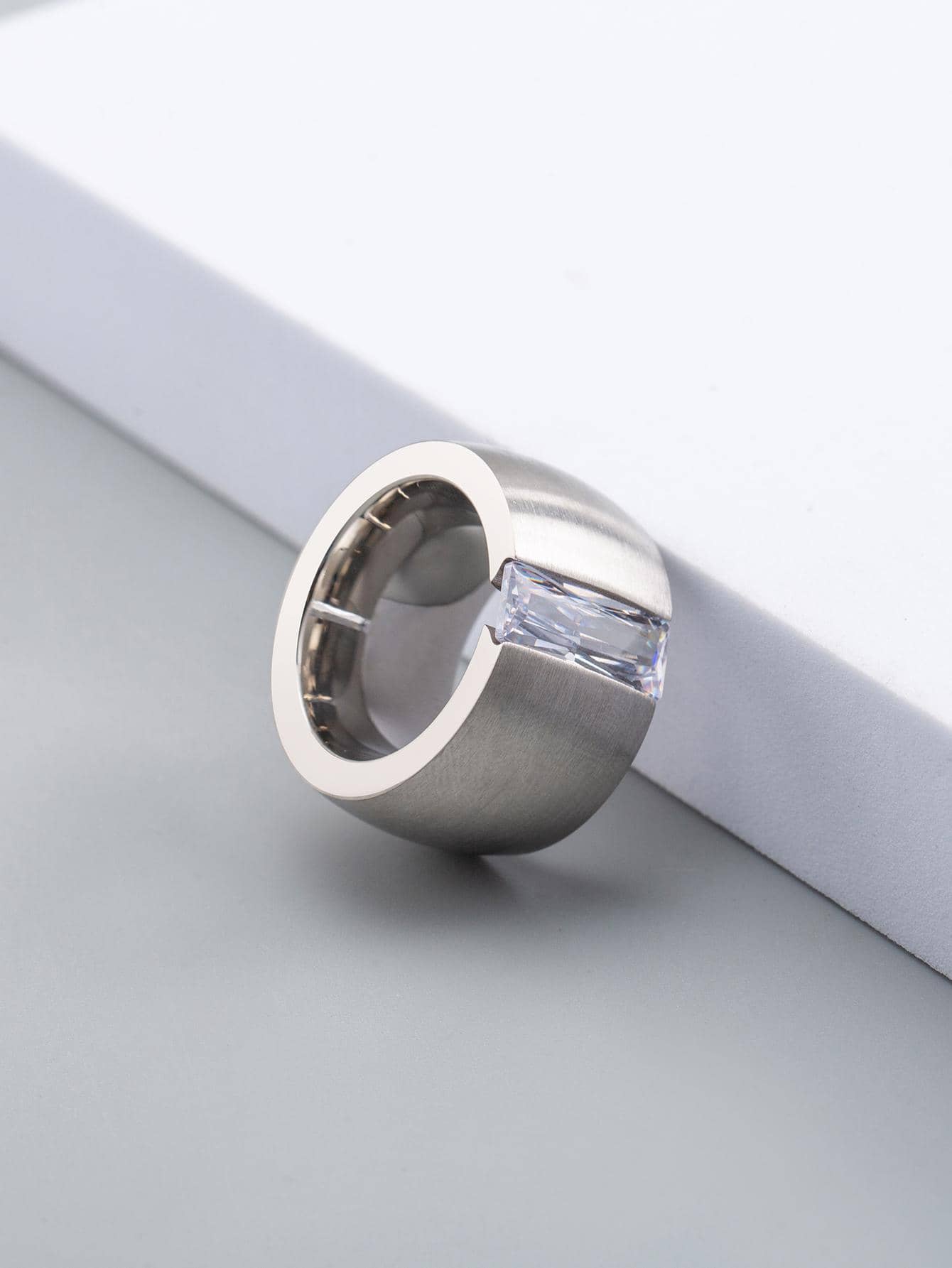 1 Miếng Thời trang Thép không gỉ Đồ trang trí Rhinestone Nhẫn Cho nam giới Đối với Qủa tặng Để Trang Trí Hàng Ngày - Bạc - Xem 1