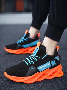 運動鞋適用於男士字母圖案前繫帶跑步鞋 - 橘色 - 查看 1