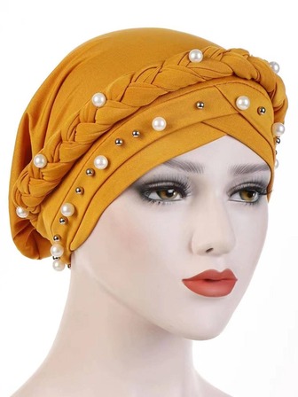 人造珍珠裝飾編織細節頭巾帽