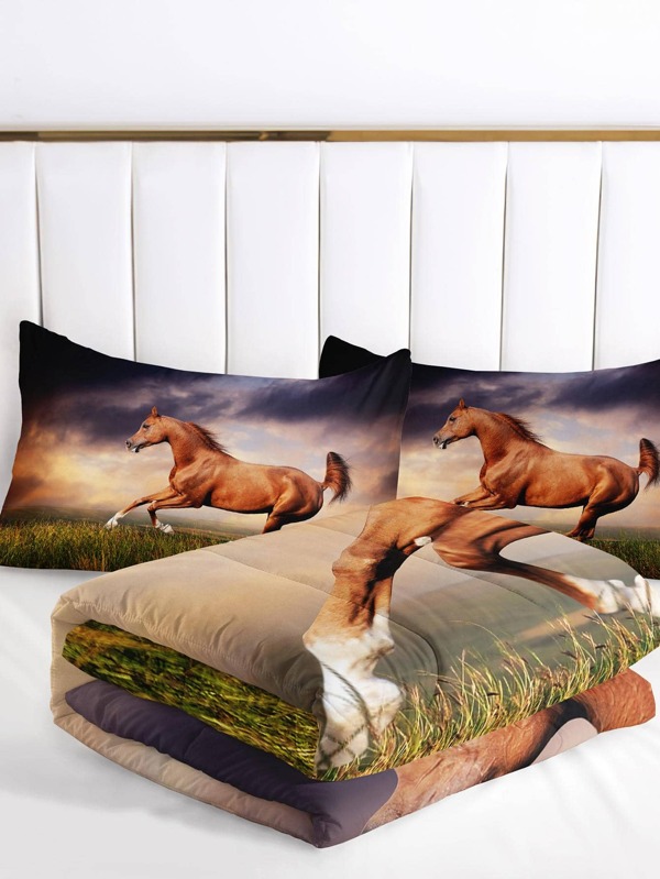 Horse Comforter,Running Horse Comforter Set for Kids Teens Boys Girls,3Pcs Bedding Set Printed