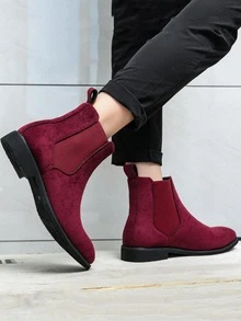 時尚酒紅色靴子適用於極簡一腳蹬仿麂皮切爾西靴 - 酒紅色 - 查看 2