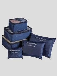 QYeah 6pcs Letter Graphic Travel Storage Bag, Multifunction Laundry Pouch For Travel - Navy Blue - View 6