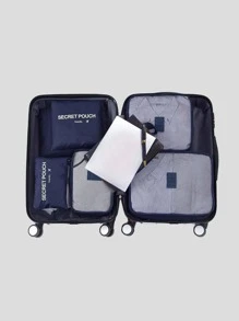 QYeah 6pcs Letter Graphic Travel Storage Bag, Multifunction Laundry Pouch For Travel - Navy Blue - View 5