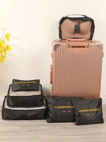 QYeah 6pcs Letter Graphic Travel Storage Bag, Multifunction Laundry Pouch For Travel - Black - View 7