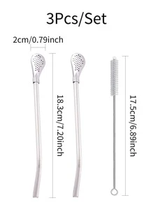 2pcs Stainless Steel Straw & 1pc Cleaning Brush Set - Silver - View 4
