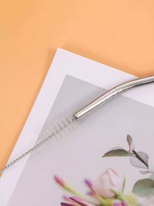 2pcs Stainless Steel Straw & 1pc Cleaning Brush Set - Silver - View 6