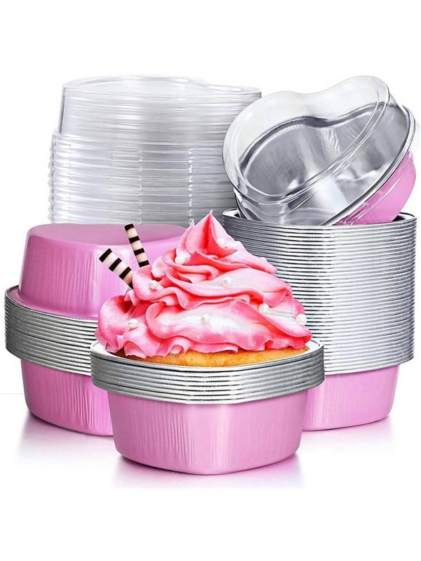 10pcs Heartshaped Cake Pan With Lid For Baking Cake Cup Disposable