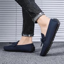 Work Blue Loafers For Men, Bow Decor Faux Suede Loafers - Blue - View 2