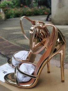 Giày Sandals Gót Kim Loại Cho Nữ, Giày Sandal Quai Đeo Mắt Cá Mùa Hè Quyến Rũ - Rượu sâm banh - Xem 10