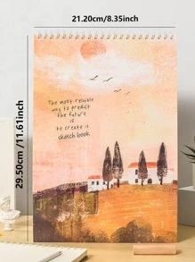 1入組景觀圖案現代多功能素描本適用於學生 - 米色 - 查看 2