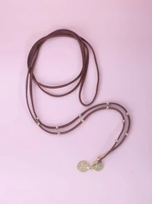 1 chiếc vòng cổ da dài Boho, vòng cổ quấn da đen, vòng cổ đồng xu đĩa cổ điển, vòng cổ da lộn Vagan, trang sức dạng chuỗi cho phụ nữ và trẻ em gái - màu nâu - Xem 3