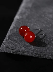 Ball Decor Stud Earrings - Red - View 1