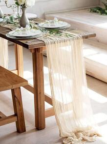 1pc Solid Color Table Runner - Beige - View 1