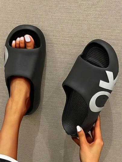 Cool Slides For Women, Letter Graphic Single Band EVA Slippers