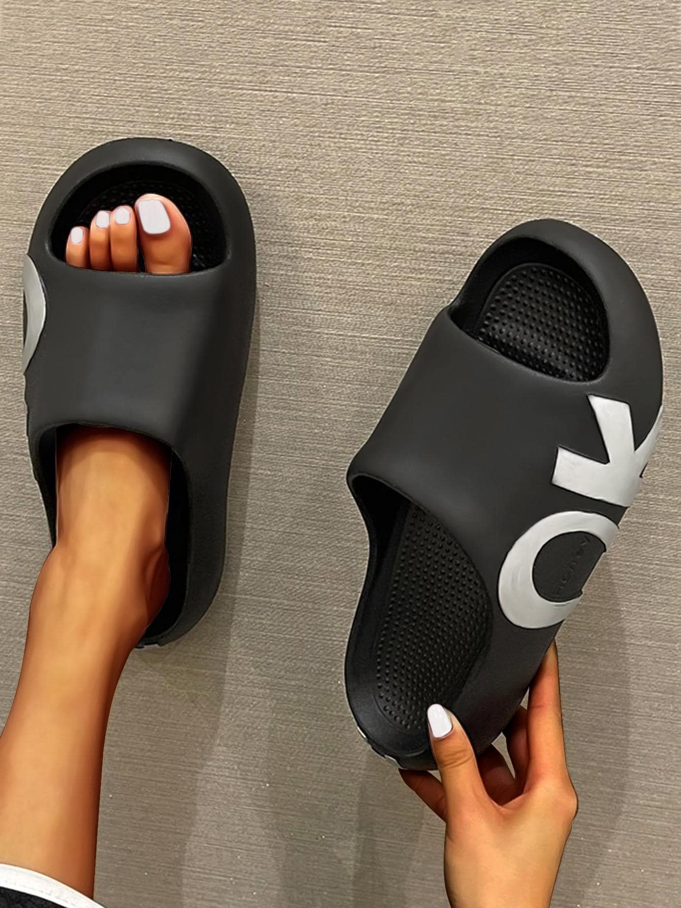 Cool Slides For Women, Letter Graphic Single Band EVA Slippers