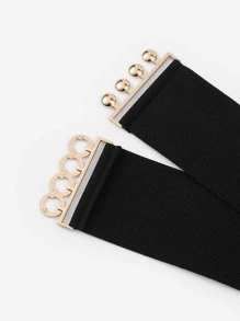 1入組優雅純色腰帶，帶有四個帶扣，適合日常穿著外套和連身裙，大尺碼女式 - 金色 - 查看 3