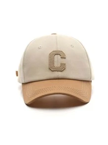 1入組中性字母貼飾防曬可調節休閒棒球帽適用於戶外 - 卡其色 - 查看 2