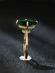 1pc Exquisite Cubic Zirconia Oval Decor Ring For Women For Engagement Gift - Green - View 2