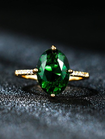 1入組精美方晶鋯石橢圓裝飾戒指適合女士適用於訂婚禮物