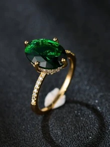 1pc Exquisite Cubic Zirconia Oval Decor Ring For Women For Engagement Gift - Green - View 5