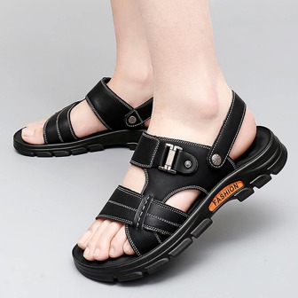 時尚黑色涼鞋適用於男士字母圖案休閒涼鞋