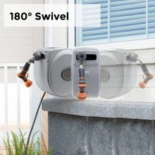 CW20 Retractable Garden Hose Reel 5/8" x 65 ft Heavy Duty Water Hose Reel, Swivel Bracket, Any Length Lock, 65ft, Light Grey - 淺灰色 - 查看 4