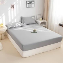 1 pieza Sábana bajera ajustable unicolor ajustado diariamente de tela multi-tamaño para cama - Gris - Ver 4