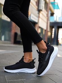 Giày thể thao trang trí chữ cái nữ, Thiết kế buộc dây thể thao Giày chạy bộ cổ thấp chống trơn trượt cho hoạt động ngoài trời - Đen và trắng - Xem 3
