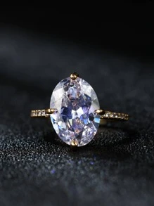 1pc Exquisite Cubic Zirconia Oval Decor Ring For Women For Engagement Gift - Gold - View 4