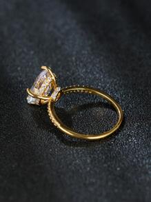 1pc Exquisite Cubic Zirconia Oval Decor Ring For Women For Engagement Gift - Gold - View 5