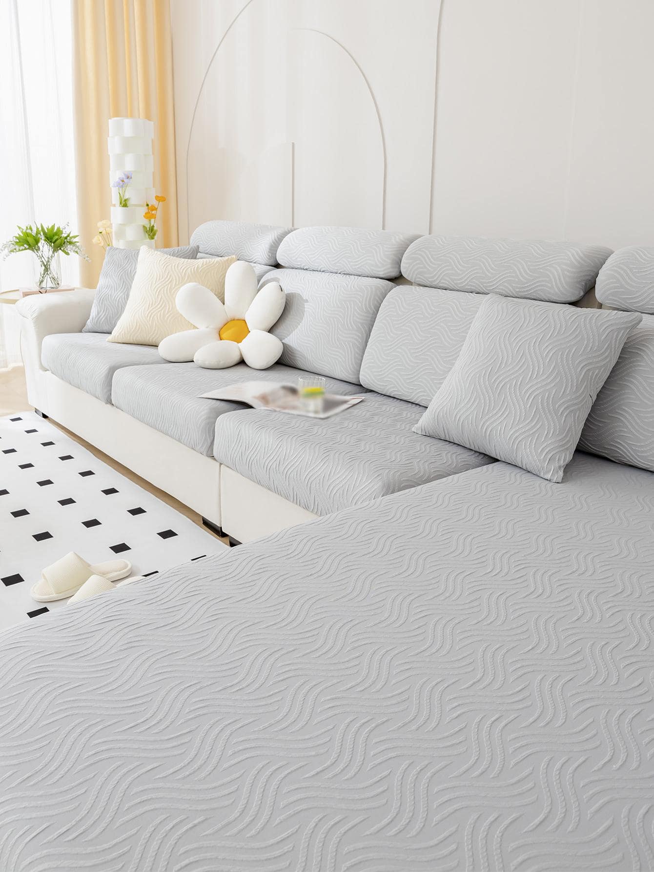 1入組素色彈性沙發座套 - 灰色 - 查看 1