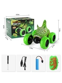 Remote Control Car, Dinosaur Toys RC Stunt Car 360°Rolling with LED Headlights, Rechargeable RC Car Dinosaur Toys Gifts for 4 5 6 7 8-12 Year Old Boys Girls Kids - 綠色 - 查看 7