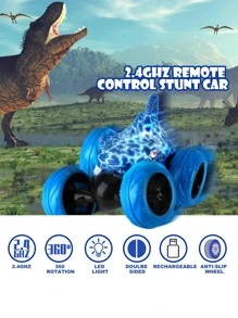 Remote Control Car, Dinosaur Toys RC Stunt Car 360°Rolling with LED Headlights, Rechargeable RC Car Dinosaur Toys Gifts for 4 5 6 7 8-12 Year Old Boys Girls Kids - Màu xanh lam - Xem 5