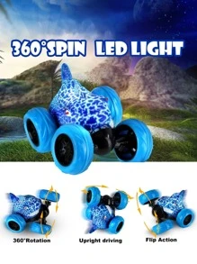 Remote Control Car, Dinosaur Toys RC Stunt Car 360°Rolling with LED Headlights, Rechargeable RC Car Dinosaur Toys Gifts for 4 5 6 7 8-12 Year Old Boys Girls Kids - Màu xanh lam - Xem 3