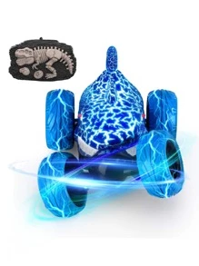 Remote Control Car, Dinosaur Toys RC Stunt Car 360°Rolling with LED Headlights, Rechargeable RC Car Dinosaur Toys Gifts for 4 5 6 7 8-12 Year Old Boys Girls Kids - Màu xanh lam - Xem 1