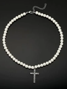 1 Miếng Hip-hop Pha lê Bùa chéo Ngọc trai giả Đính cườm Dây chuyền Cho nam giới NỮ Để Trang Trí Hàng Ngày Buổi tiệc - trắng - Xem 3