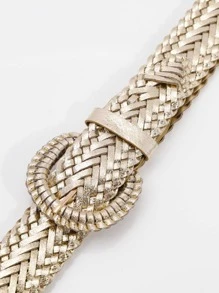 Thắt lưng dệt khóa tròn - Vàng - Xem 3