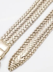 Thắt lưng dệt khóa tròn - Vàng - Xem 5