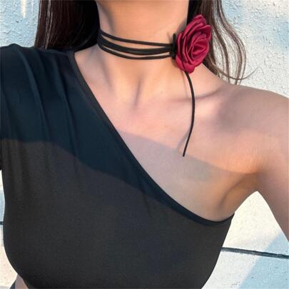 BMOR Elegant Large Rose Flower Necklace, Romantic Party Wedding Necklace For Women, Fashion Jewelry, Gift For Her