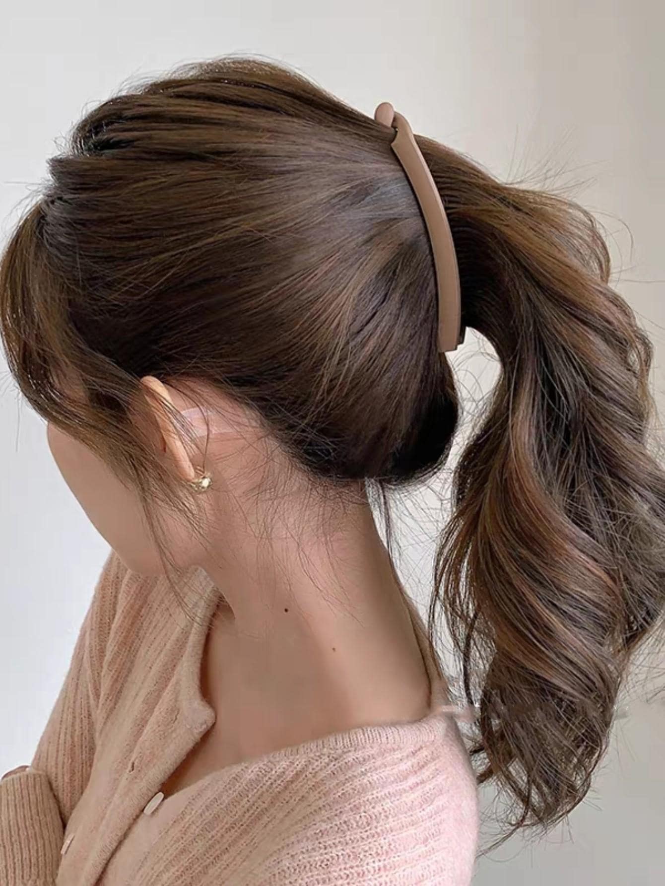 1pc Women Solid Casual Banana Clip For Hair Decoration - Coffee - View 1