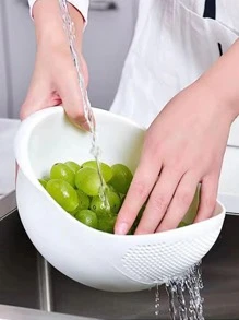 1pc Rice Washing Drain Basket - White - View 2