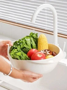 1pc Rice Washing Drain Basket - White - View 7