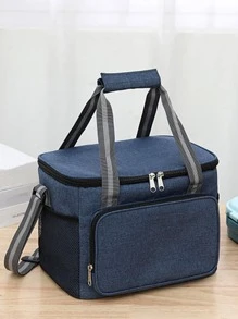 15L 便攜式保溫午餐袋食品盒耐用防水辦公室冷藏午餐盒冰絕緣盒露營牛津晚餐袋帶肩帶野餐包情侶男女通用學生餐加厚鋁箔便攜式絕緣盒 - 藏蓝色 - 查看 6