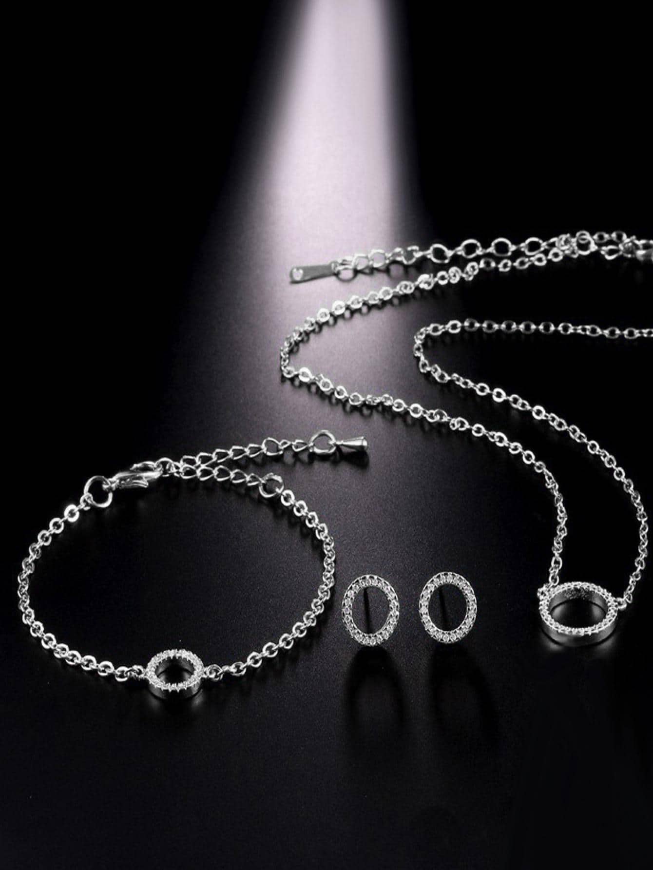 4 cái/bộ Đúng mốt Giường đơn Thiết kế Vòng Khối Zirconia  Tai Trụ , Dây chuyền , Bộ vòng đeo tay Đối với phụ nữ , Thích hợp Đối với Mặc hàng ngày , Buổi tiệc Và Qủa tặng - Bạc - Xem 1